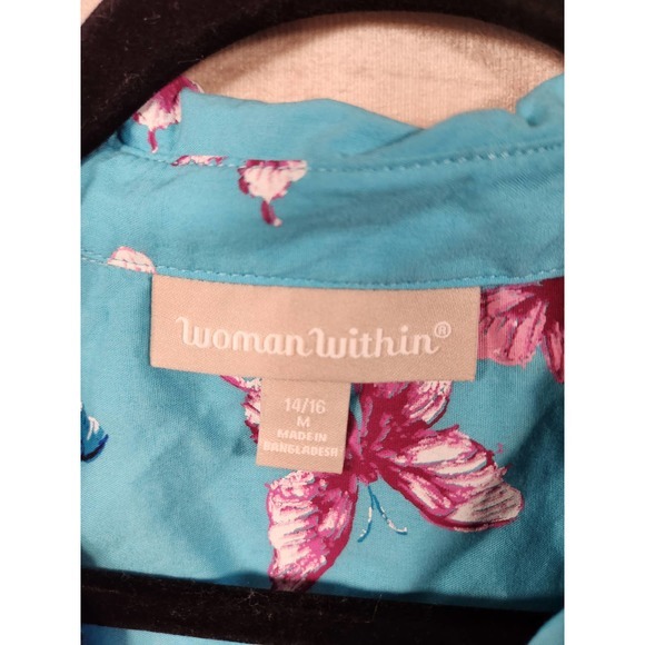 Woman‎ Within Women's Blue Butterflies Sleeveless Button Front Blouse Size 14/16 - Picture 3 of 5